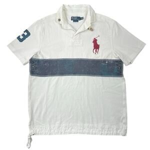 Polo Ralph Lauren Custom Fit Nautical Polo Shirt White Big Pony Patch Y2K - L